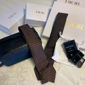 Dior Luxury Travel Bag| Brown &Navy Geometric Ties| Parfum minis